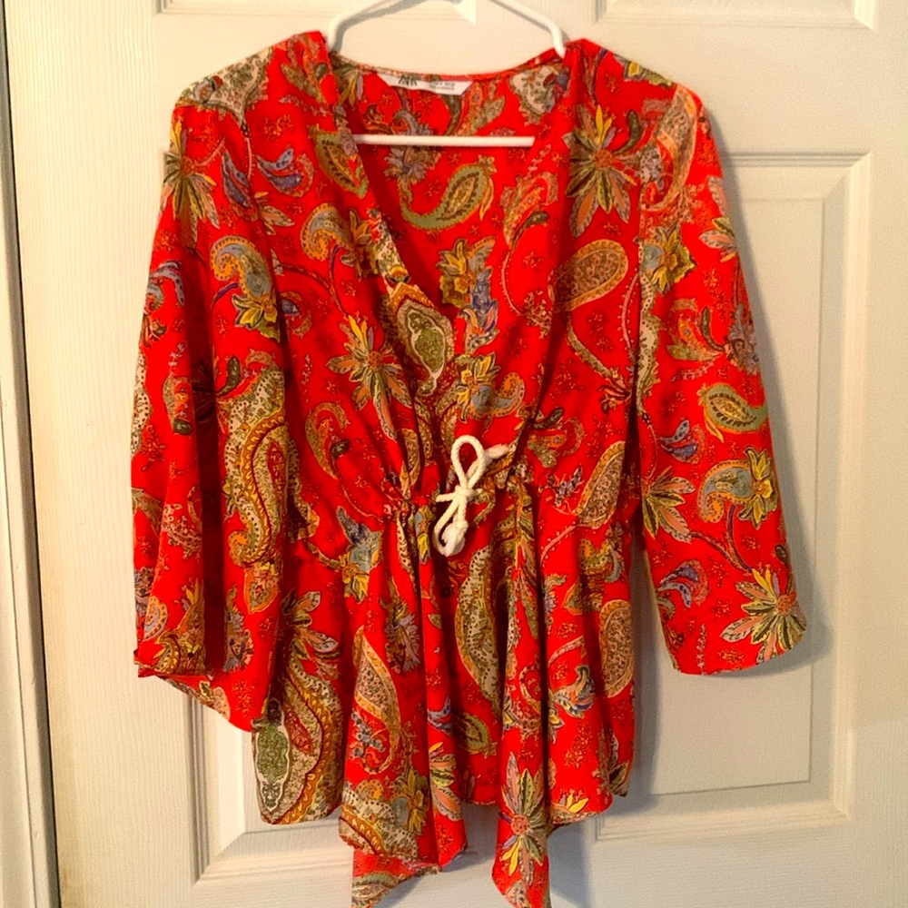 Zara NWOT Beautiful Drawstring Blouse Medium